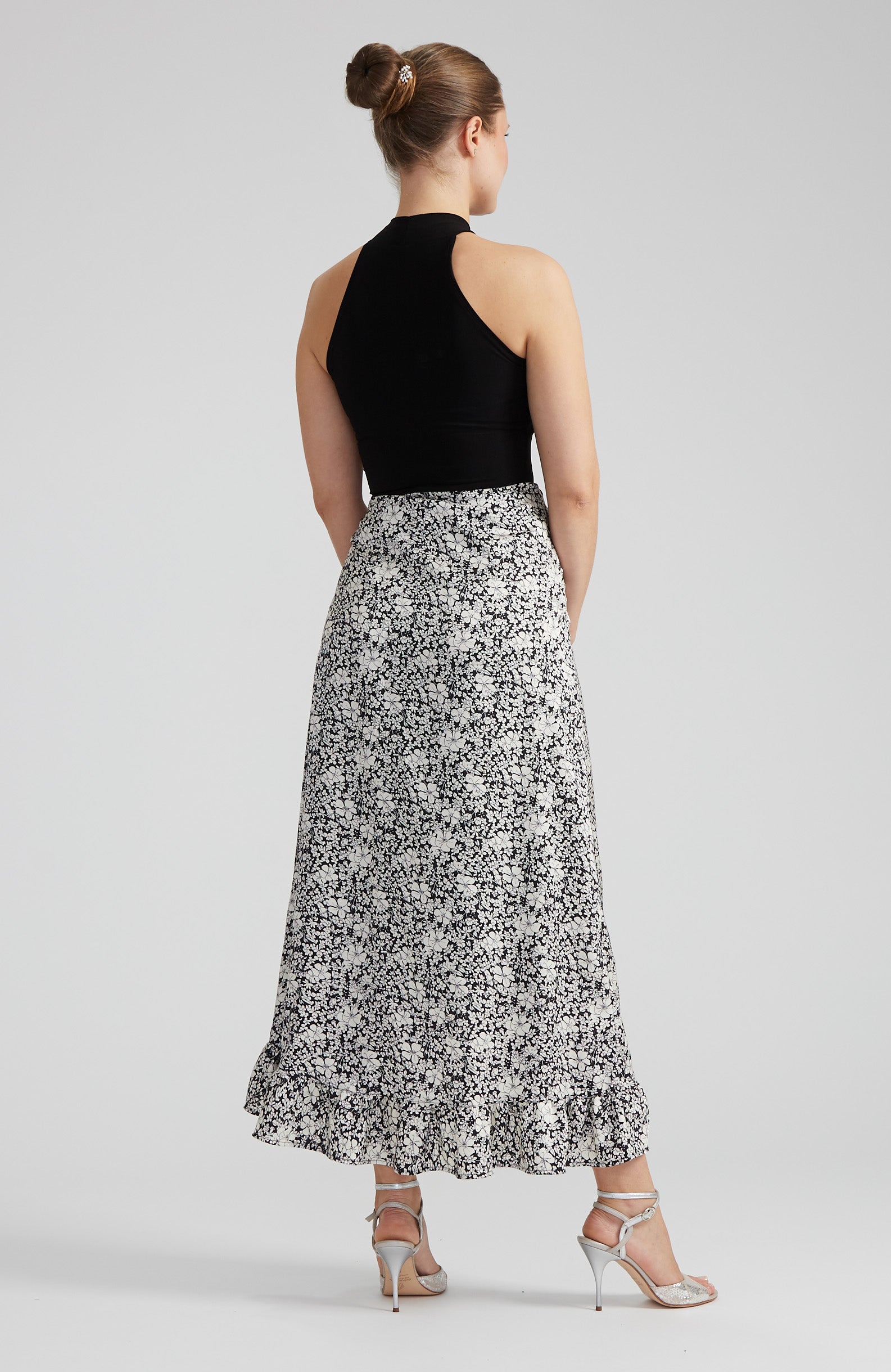 DINA - Ruffle Hem Wrap Skirt in Inked Bloom