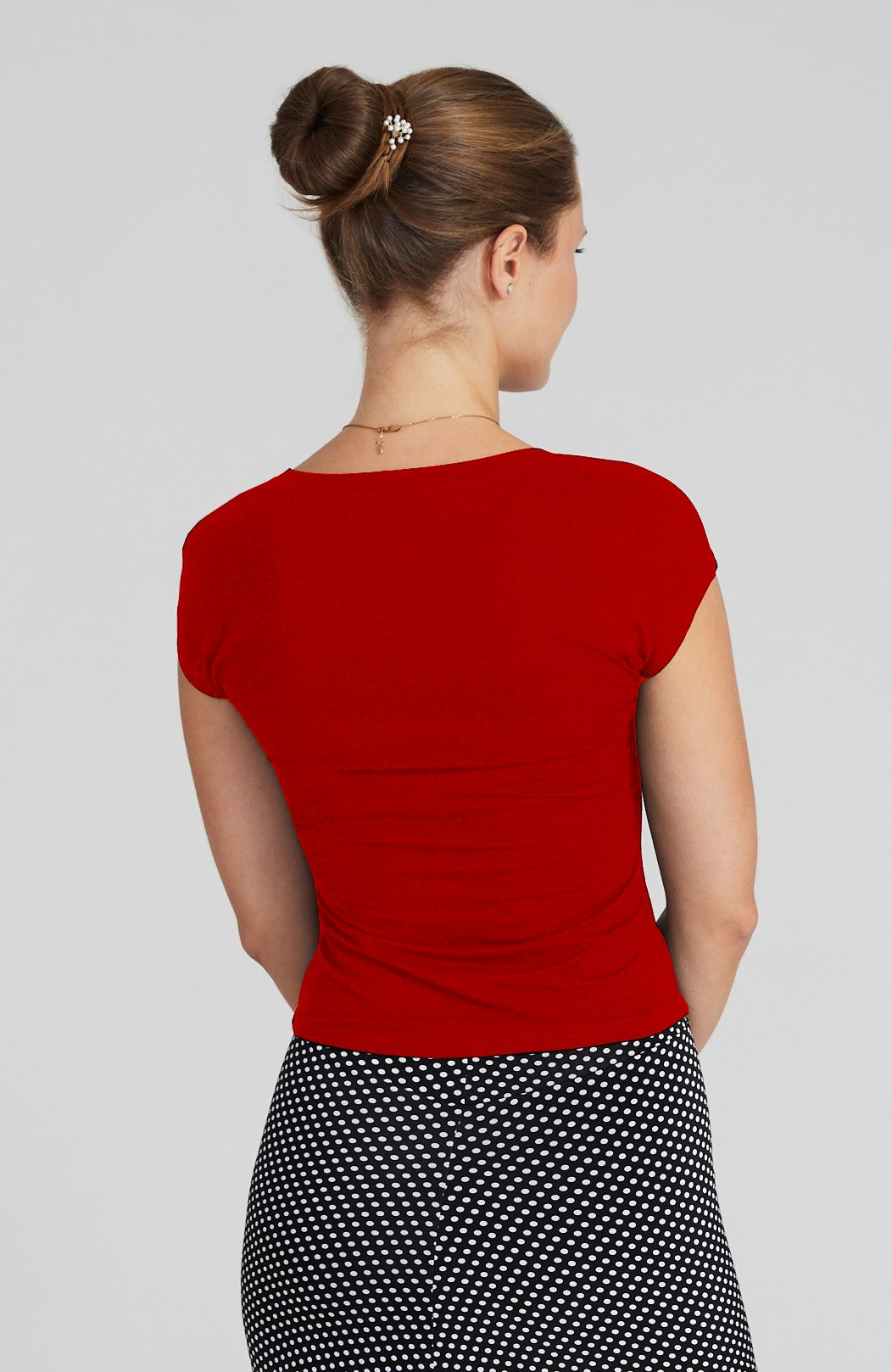 PAULA - Red Top with Sleeves in Bamboo Jersey