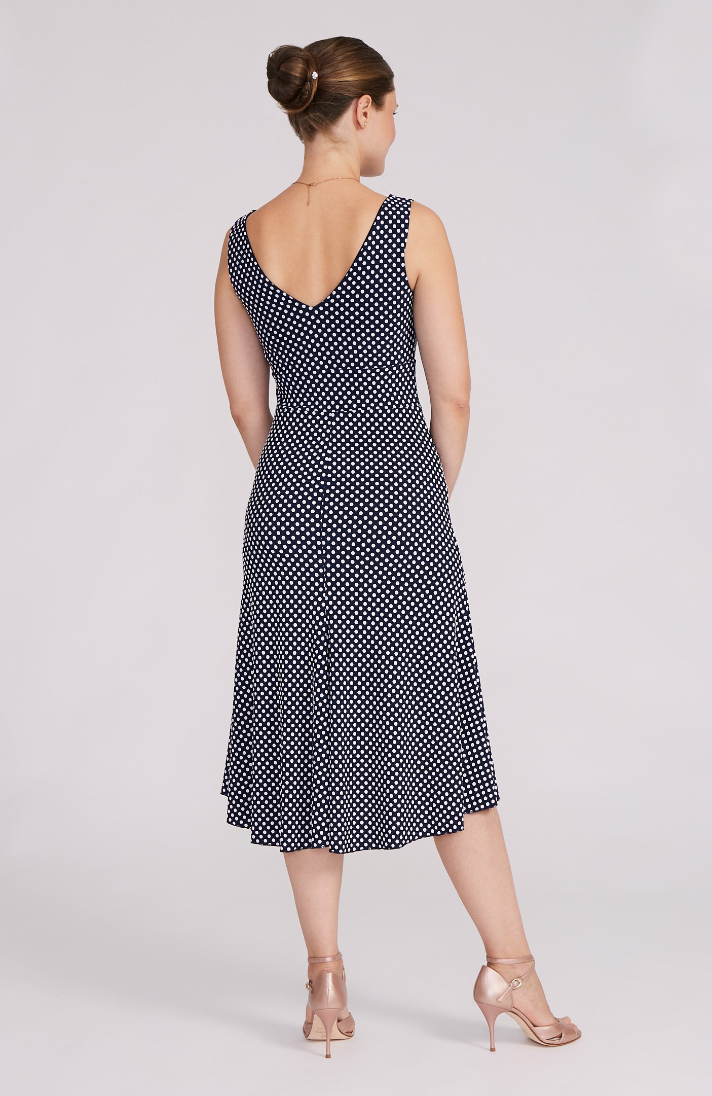 CARLA - Tango Dress in Polka Dots on Navy Blue