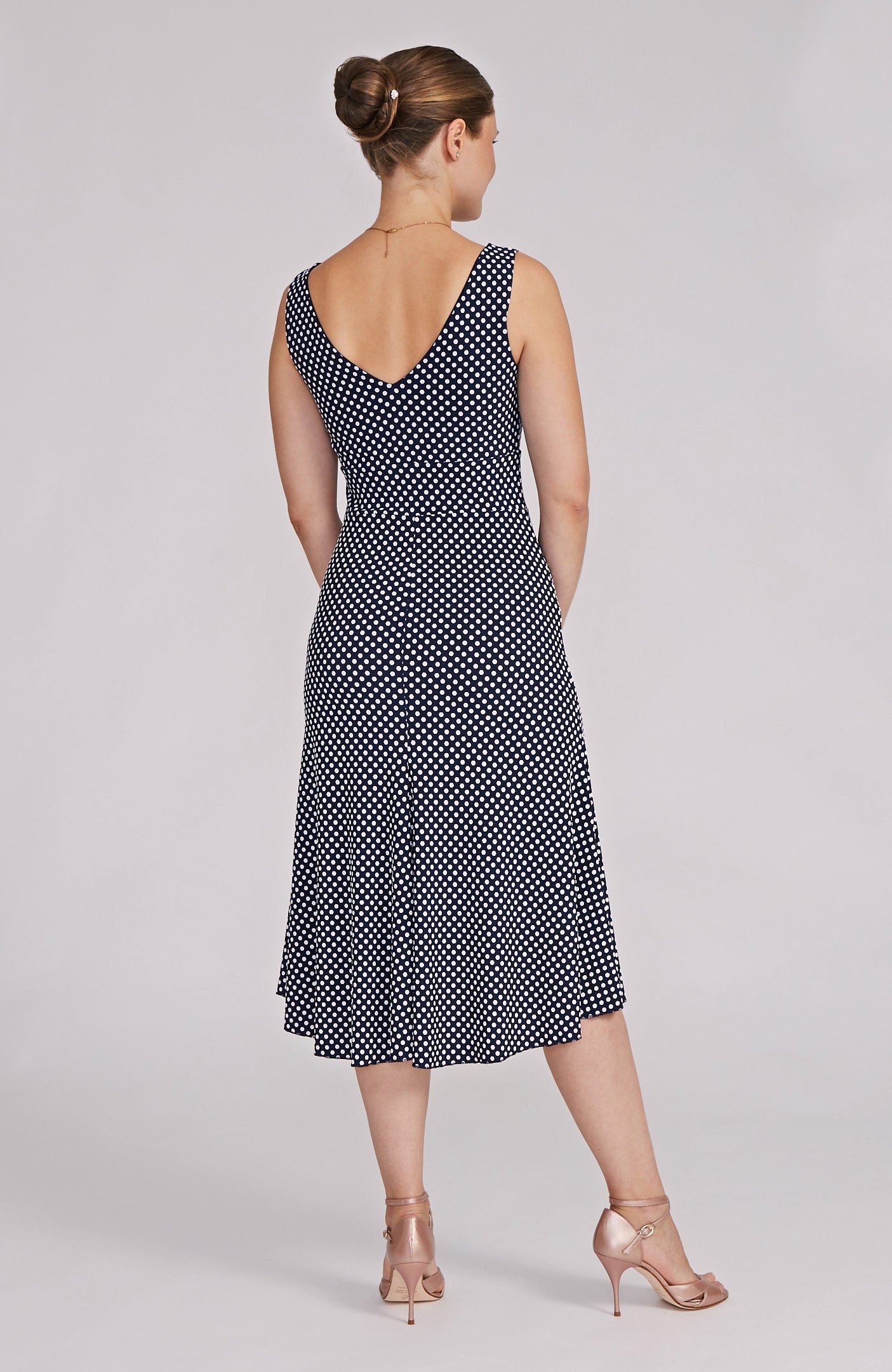 CARLA - Polka Dot Tango Dress in White / Navy Blue