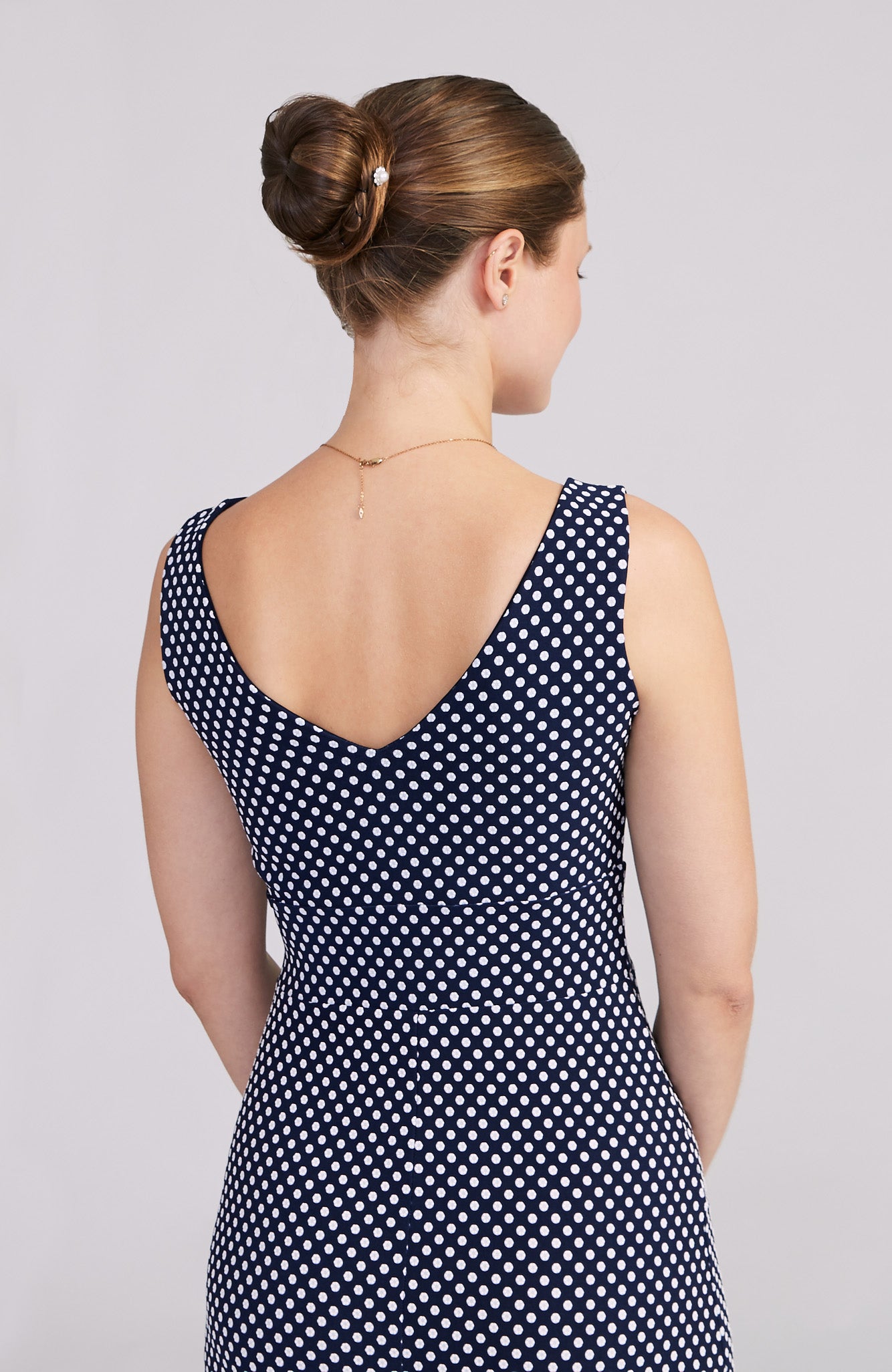 CARLA - Tango Dress in Polka Dots on Navy Blue