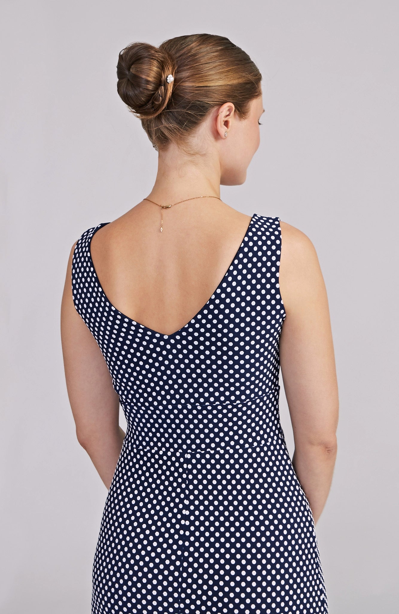 CARLA - Polka Dot Tango Dress in White / Navy Blue