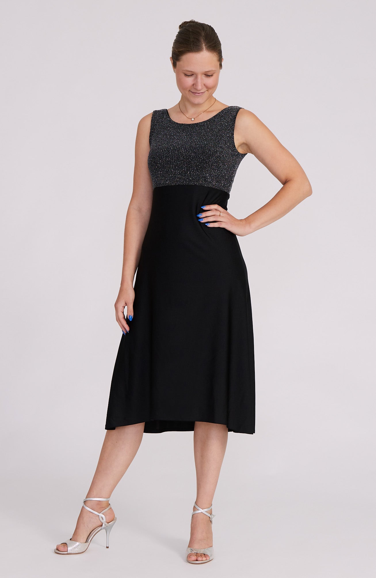 NOELIA - A-Line Tango Dress in Silver & Black