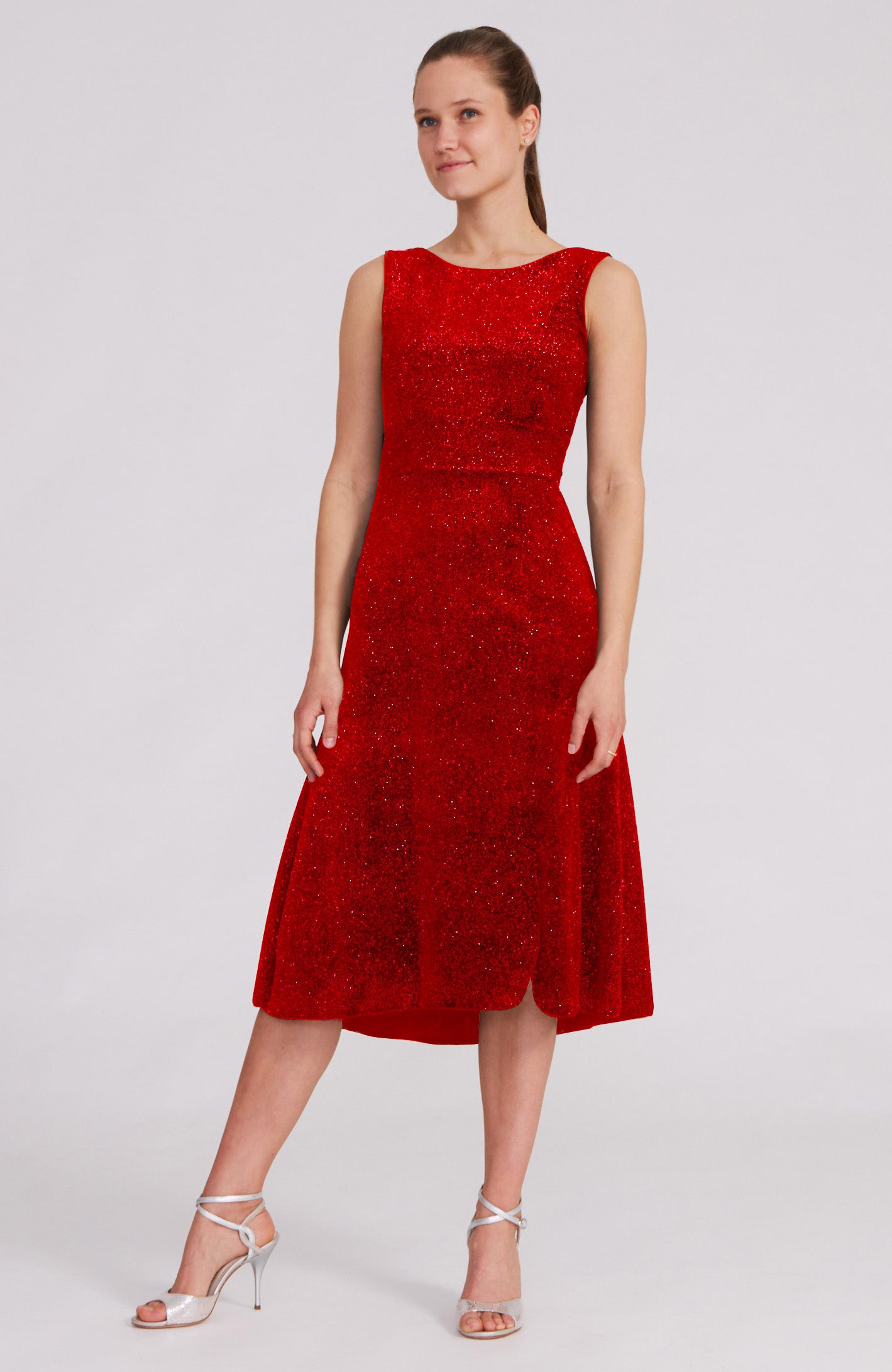 SOFIA - Sparkling Red Velvet Dress with Open Back