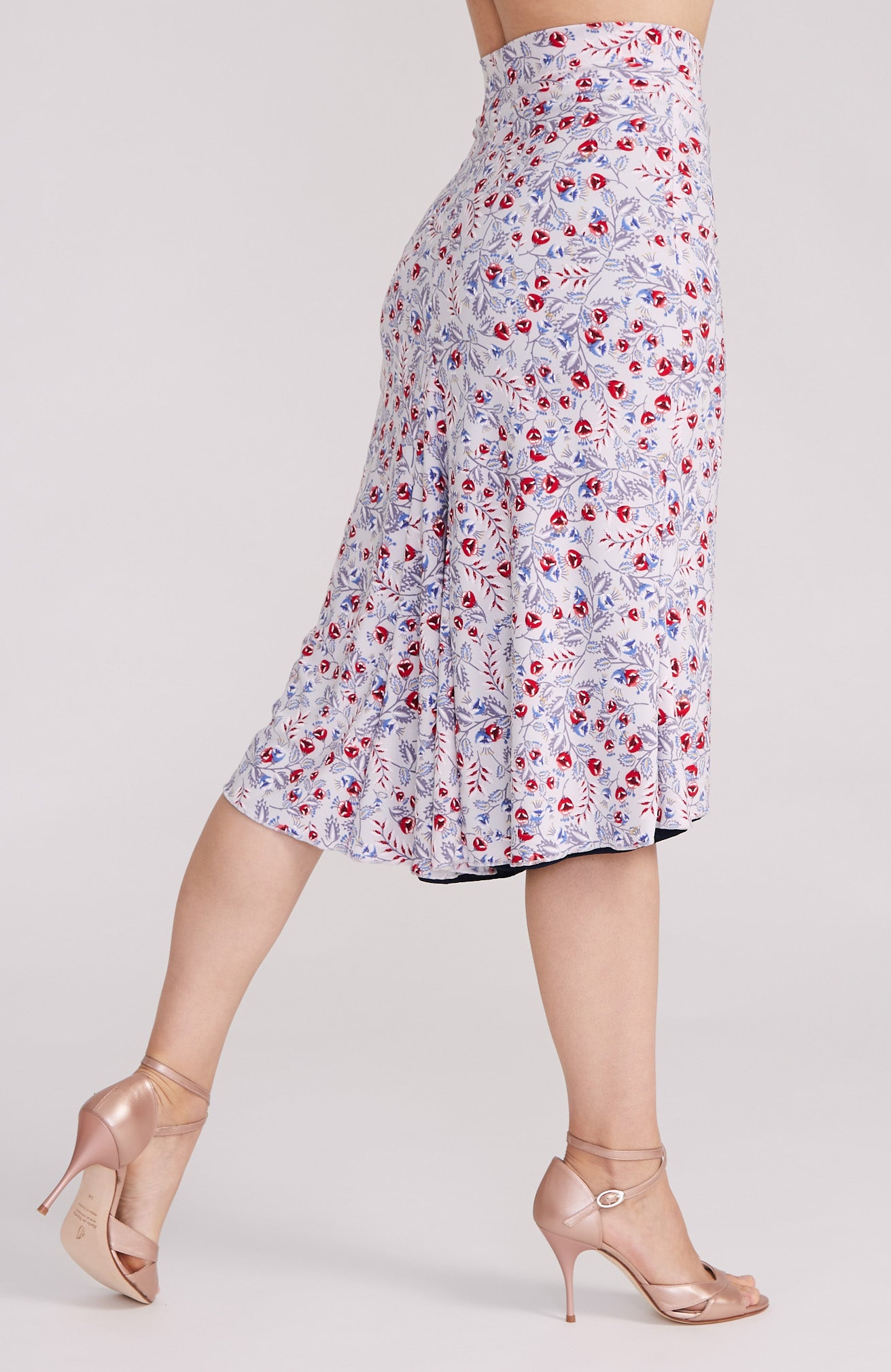 JAZMIN - Reversible Godet Skirt in Red Florals / Navy Blue