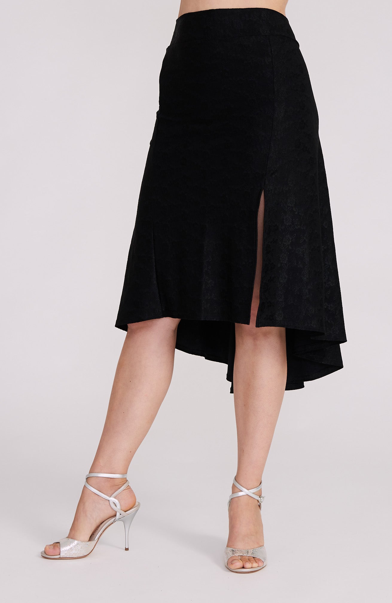 PAOLA - Black Roses Tango Skirt (with Slit)