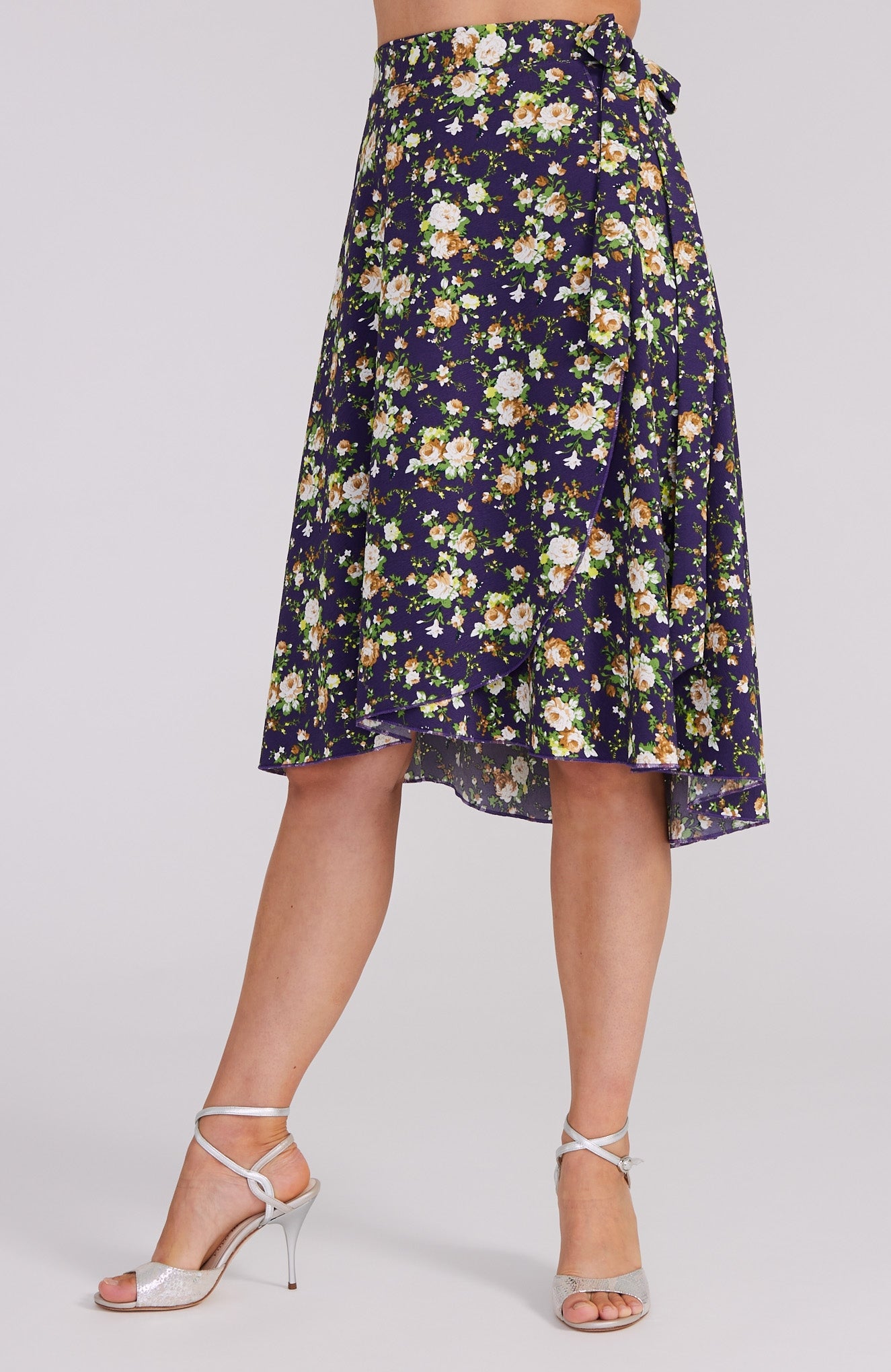 COCO - White Roses on Violet Wrap Skirt