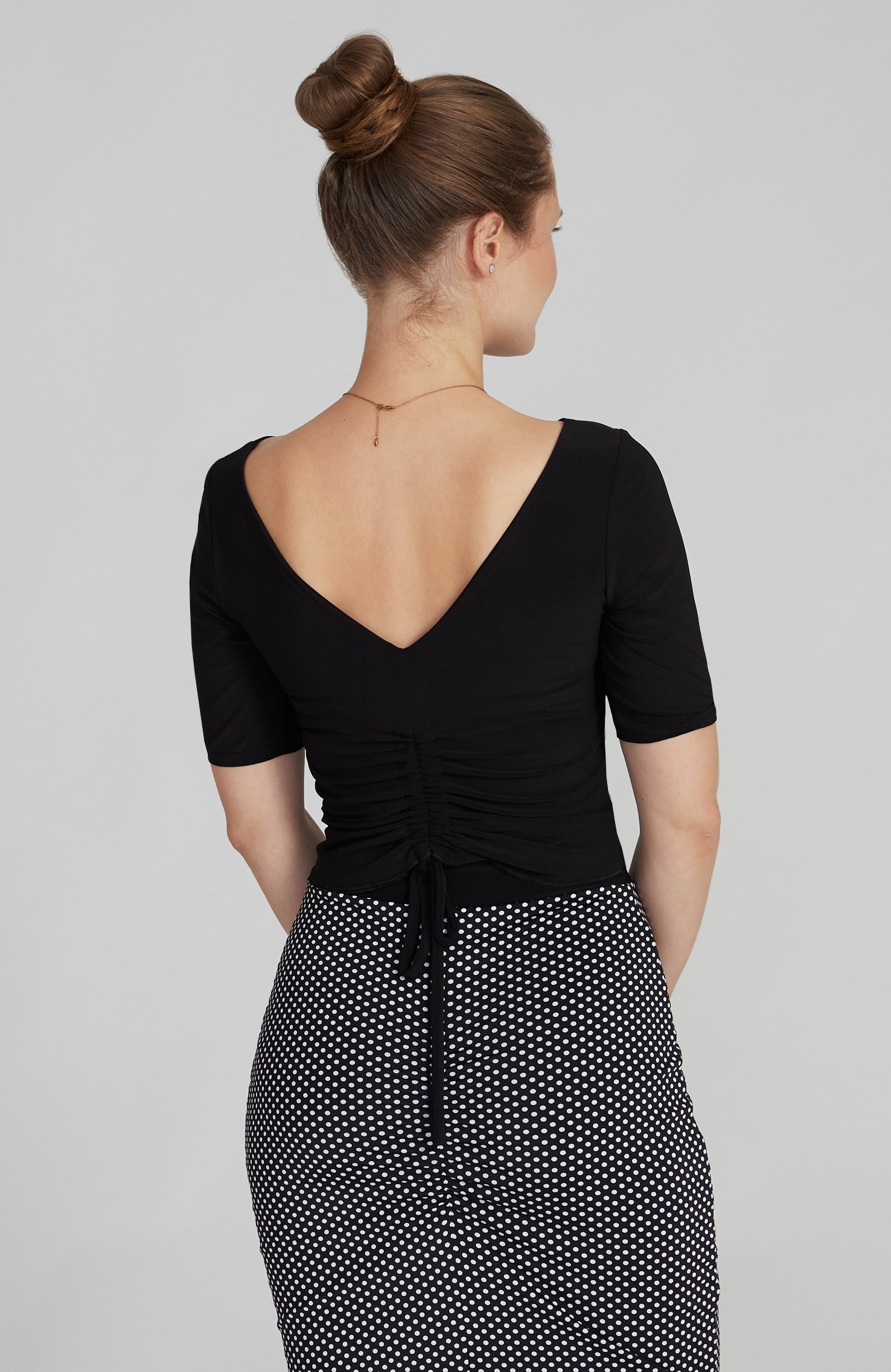 DOROTEA - Black Draped Top with Sleeves